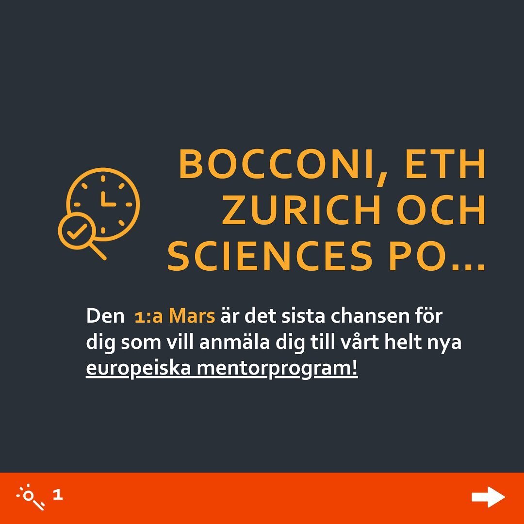 Tiden rinner ut! Det är bara en dag kvar innan sista ansökningsdatumet för vårt nya mentorprogram: perfekt dig som vill söka till en av Sciences Po, Bocconi, och ETH Zurich ⏱🌍

Klicka in på vår hemsida för att läsa mer om innehållet av pro