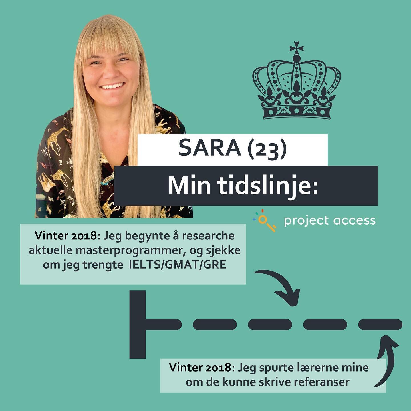 Tusen takk til Sara som ville dele sin historie! Personlig erfaring er s&aring; utrolig viktig, og det er derfor Project Access tilbyr mentorhjelp fra studenter ved universitetet du dr&oslash;mmer om &aring; komme inn p&aring;!