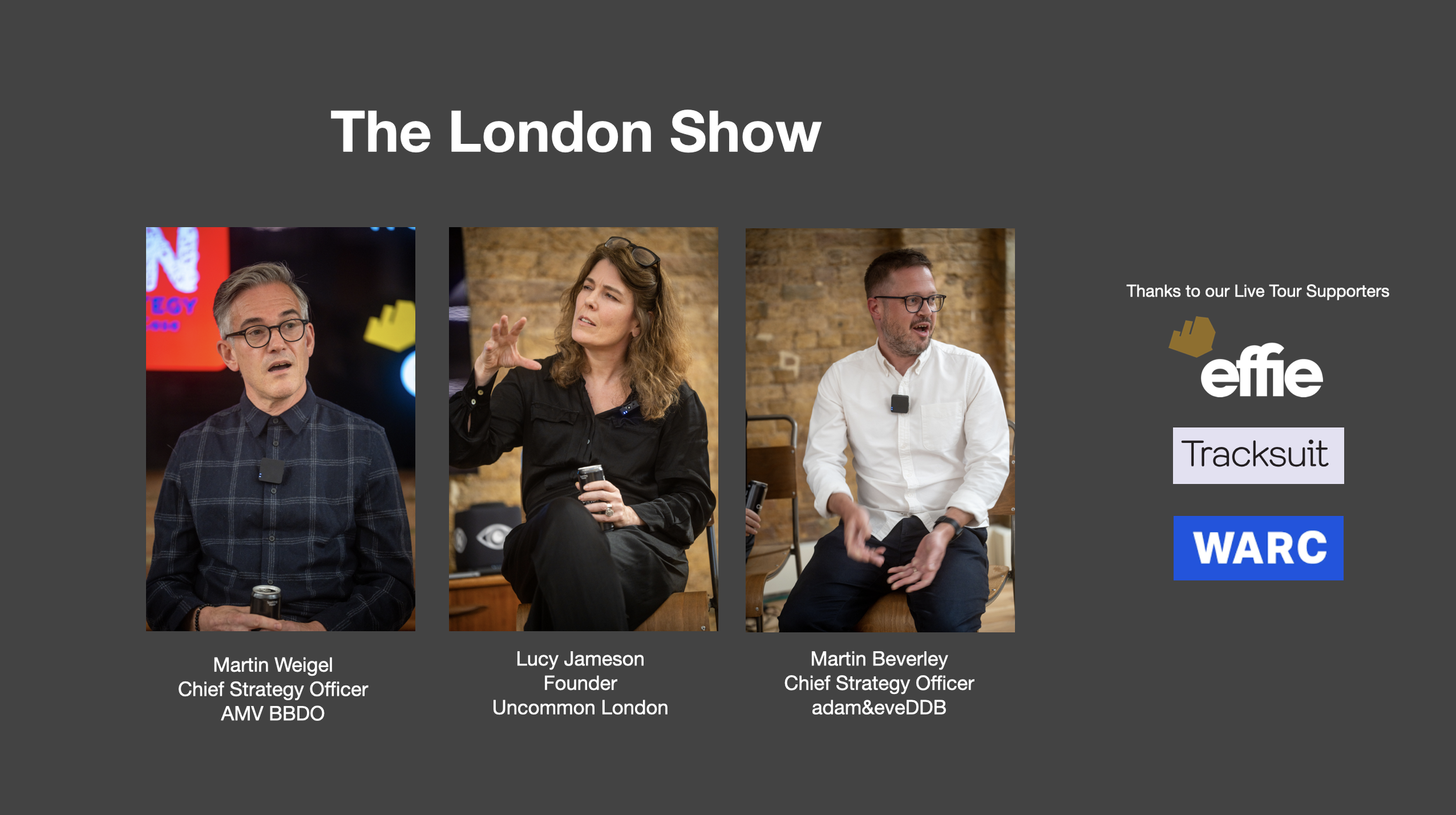 Live Tour from London: Martin Weigel, Lucy Jameson and Martin Beverley