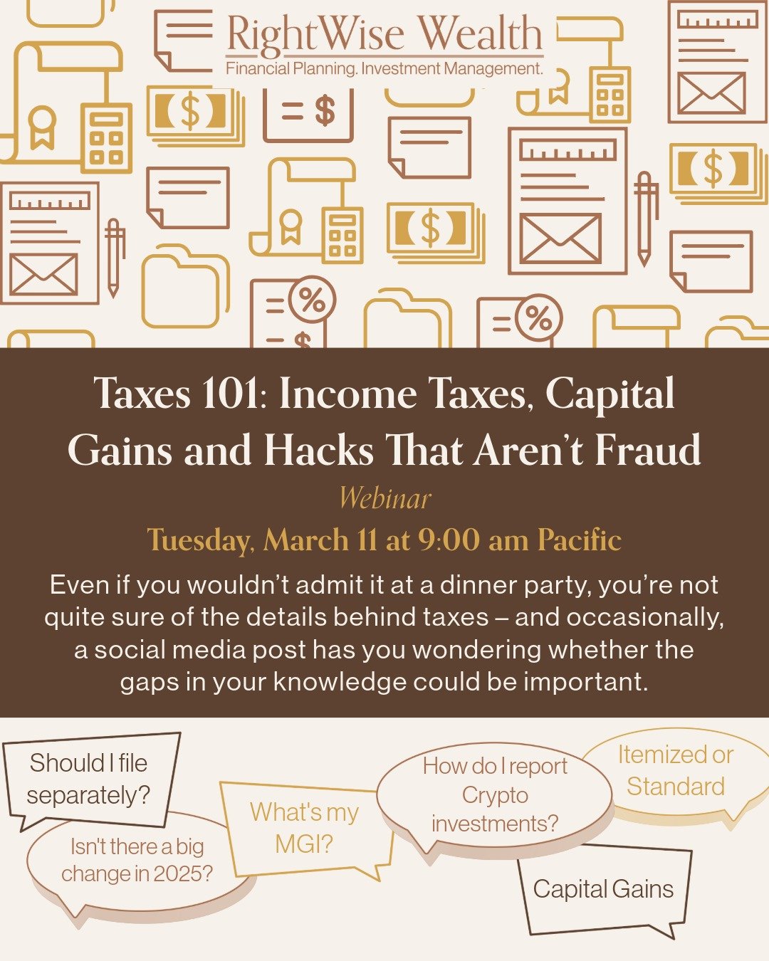 Join us for the 101 income taxes and capital gains (taxes owed on investments) and how those rates can change over your career. 

☀️ We&rsquo;ll talk about how you can be strategic about high-earning and low-earning years, and how you can leverage di